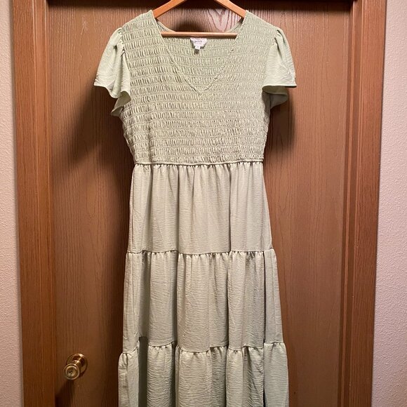 Perch by Blu Pepper Plus Flutter Sleeve Sage Midi Dress Wedding Guest - Picture 1 of 5